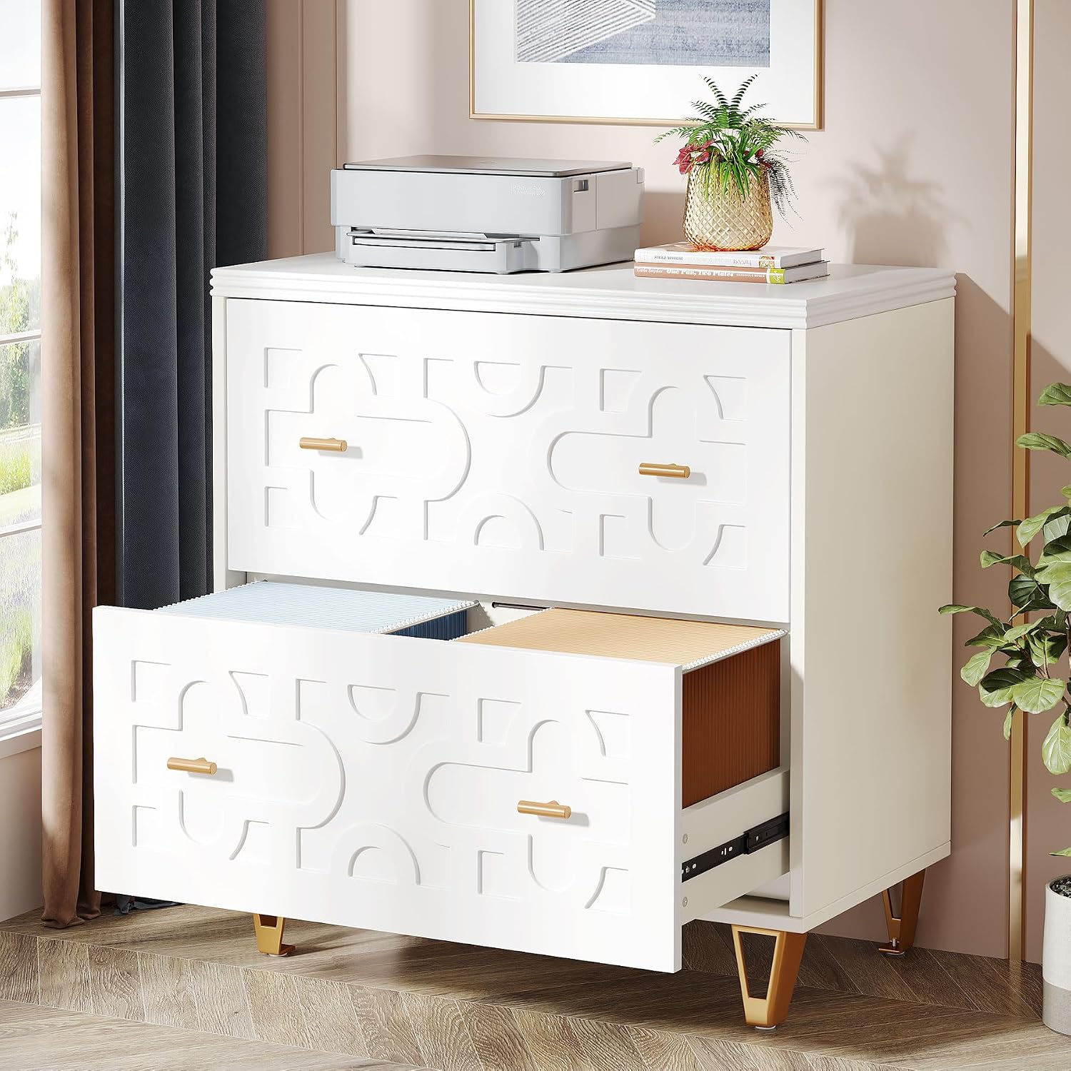 Printer Stand - Classificatore laterale a 2 cassetti, bianco